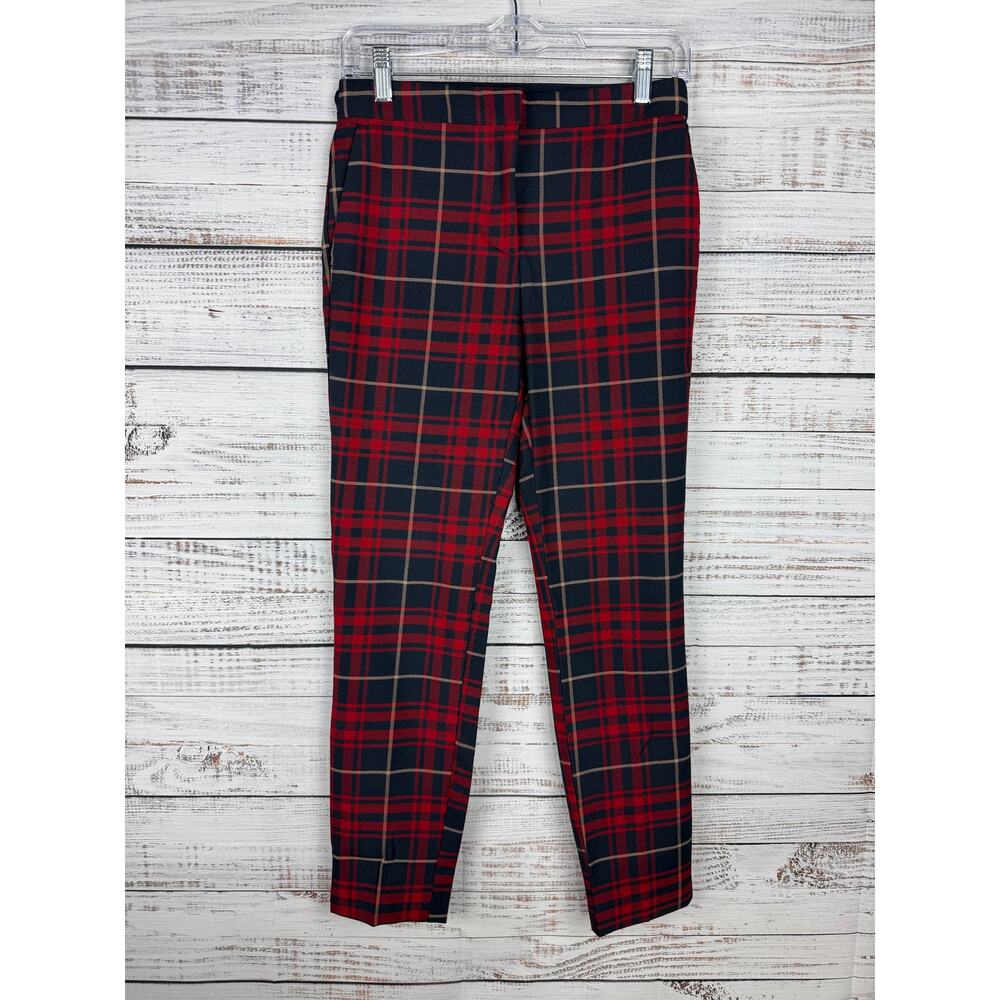 Zara Basic Red Blue Plaid Trouser Pants Small Career Office Academic Teacher